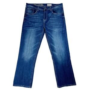 TK AXEL Slim Boot Jeans Men 38x32 Blue Distressed Stretch Denim Western